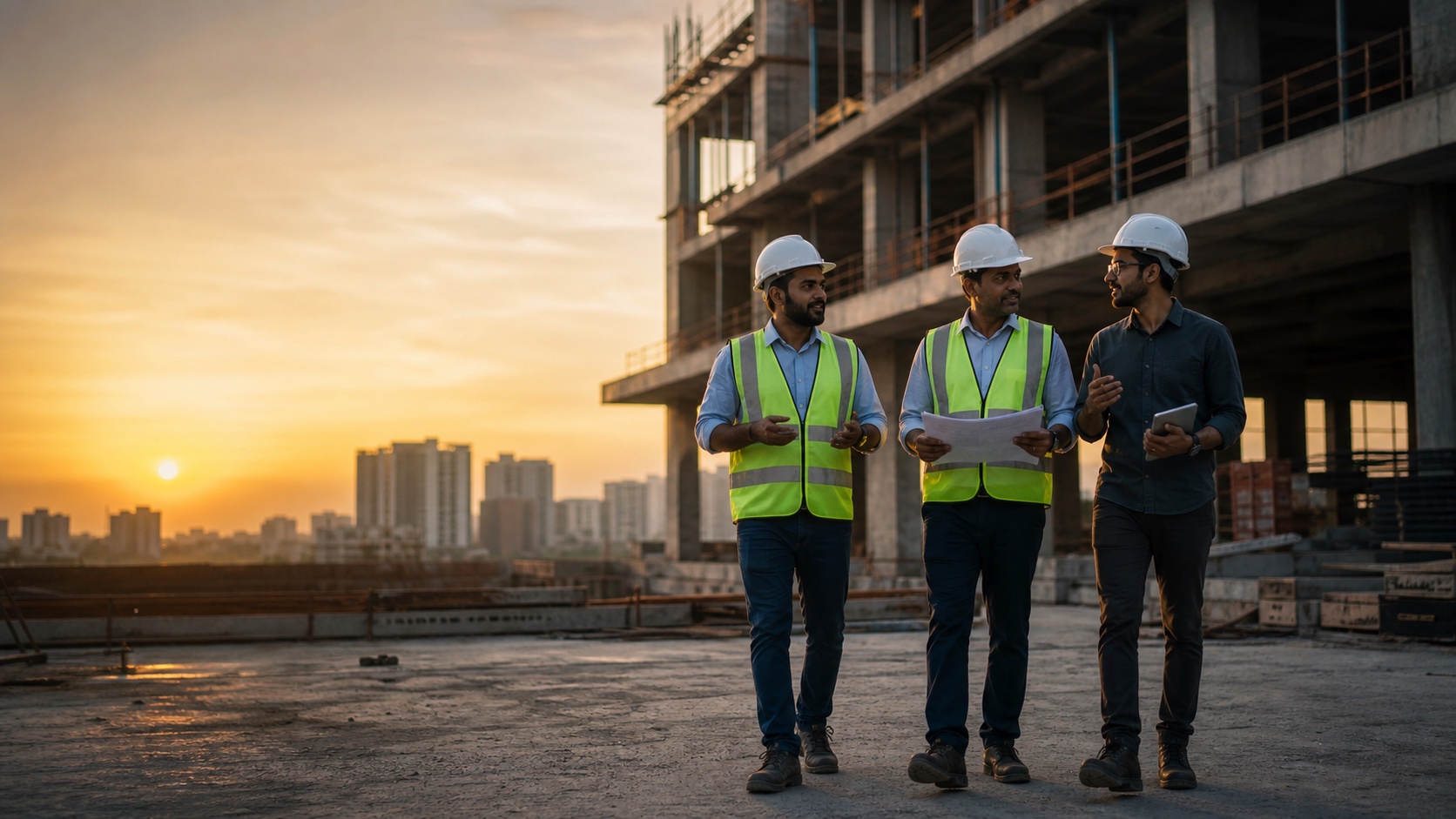 High-rise construction project at dusk
