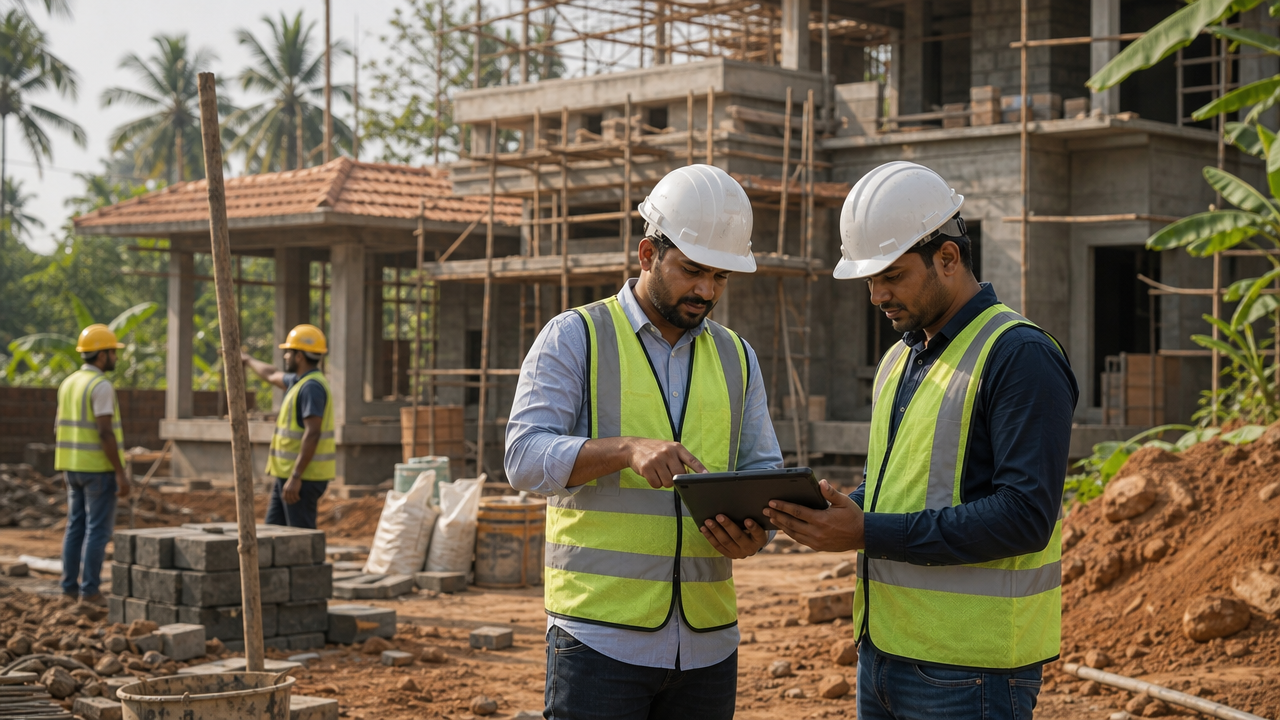Engineers coordinating project execution on an active Indian construction site